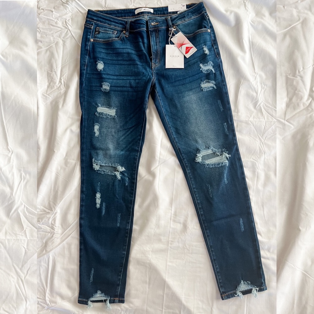 KanCans - 31/15 - Mid Rise Super Skinny - Dark Wash, Distressed